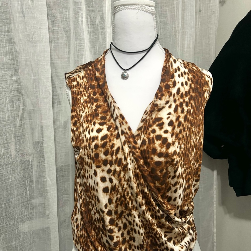 Worthington Brown Leopard Print Wrap Blouse
